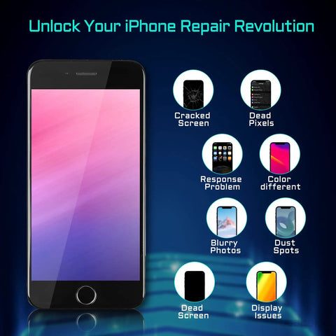 IPhone 6s Plus Screen Replacement Kit With Home Button LCD Digitizer 3D Touch Display 5.5 Inch Black Glass Assembly Front Camera Speaker Proximity Sensor Repair Tools A1634 A1687 A1699 shown with repair features