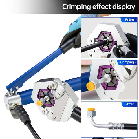 Rock Solid Manual Hydraulic Hose Crimper Kit For Quick AC Air Conditioning Repair Aluminum Alloy Handheld Crimping Tool With Separate Pump Fits Beadlocking Barrier Hose Lines