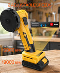 Heavy Duty Brushless Mini Circular Saw Goes Hard On Tough Stock Delivers Smooth Action Compatible With Standard 20 Volt Power Batteries Includes Six Killer Cutting Discs No Battery Or Charger Needed showing adjustable speeds and RPM settings.