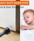 Super Sturdy Three Inch Heavy Duty Door Stops In A Spiffy Twelve Pack Featuring Dang Tough Solid Zinc Alloy Build And A Sleek Matte Black Finish To Safeguard Your Walls With Zero Fuss near sleeping child