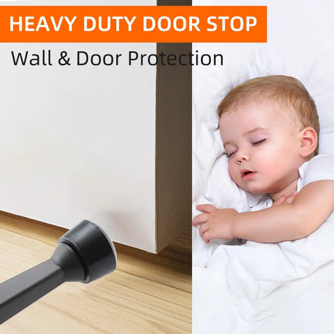 Super Sturdy Three Inch Heavy Duty Door Stops In A Spiffy Twelve Pack Featuring Dang Tough Solid Zinc Alloy Build And A Sleek Matte Black Finish To Safeguard Your Walls With Zero Fuss near sleeping child
