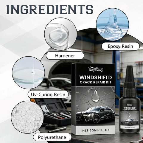 Windshield Crack Repair Kit Upgraded 2026 DIY Glass Repair Liquid For Chips And Cracks Quick Fix For Cars Two Pack ingredients