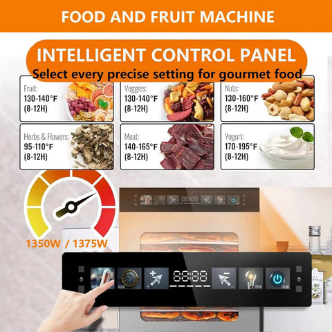 Intelligent control panel of Big Batch Electric Food Dehydrator With 16 Trays Sick Beef Jerky Dryer For Fruits Veggies Herbs And Meats 1350 Watt.
