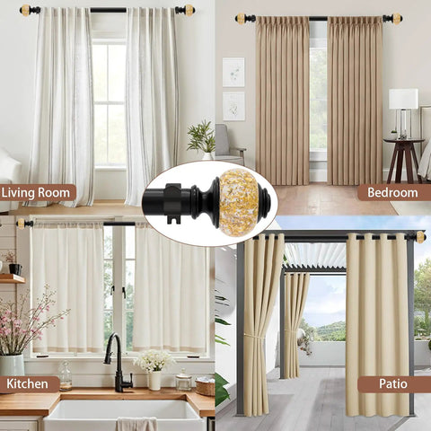 1 Inch Adjustable Curtain Rod Set With Dope Luxury Crystal Translucent Finials In Black Gold Extends From 28 To 52 Inches Heavy Duty Up To 50 Lbs Modern Bedroom And Living Room Window Decor in various settings