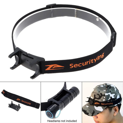 Elastic Headlamp Strap With Bracket For 22mm To 26mm Headlights 360 Degree Adjustable Headband shown with cap