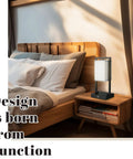 Industrial Bedside Lamp Set of 2 With Touch Control on nightstand, linen fabric shade, matte black finish, in bedroom setting