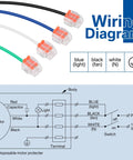 Wiring diagram for Whisper Quiet Bathroom Exhaust Fan With 15W LED Light, 110 CFM ventilation, showing colored wires and connections.