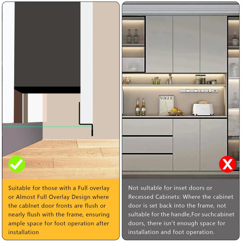 Under Cabinet Foot Pull Opener 4.5 Inch Matte Black Hands Free Toe Kick for flush cabinet frames installation guide.