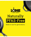 Mini Cast Iron Wok For Stir Fry Lovers With Naturally Seasoned Finish highlighted as PFAS-Free on a yellow background