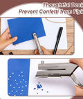 User punching paper with Heavy Duty 6mm Round Hole Punch for Paper ID Cards PVC Cards and Badge Photos, preventing confetti scatter.