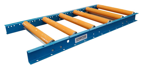 18 Inch Wide Galvanized Steel Light Duty Gravity Conveyor With Polyurethane Rollers, showing roller system for smooth operation.