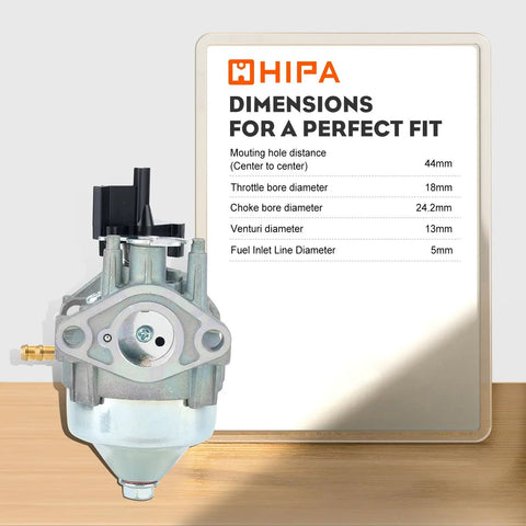 Auto Choke Carburetor And Air Filter Kit For Honda GCV160 Engines shown with dimensions chart