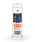 5 Micron 10x2.5 Carbon Block Water Filter Cartridge CTO for Whole House Filtration Systems Replacement, package rear view.