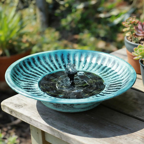 12.3 Inch Solar Fountain Bird Bath For Outdoors Metal Bird Bath Fountain For Garden And Patio Decor Blue No Wiring Needed