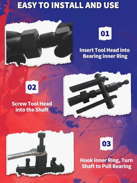 Steps to use 10 Piece Motorcycle Blind Bearing Puller Kit With 8 Mm To 25 Mm Collets Inner Extractor Tool Set for removal