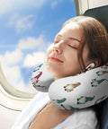 Woman using U Shaped Travel Neck Pillow For Office, Train, Or Airplane Naps, Lightweight Reusable Multi Functional Comfort Pillow