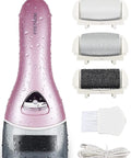 Cordless Rechargeable Electric Foot File And Callus Remover For Stubborn Dead Skin Care With Efficient Power Pedicure Tool. Pink, waterproof design with exchangeable rollers.