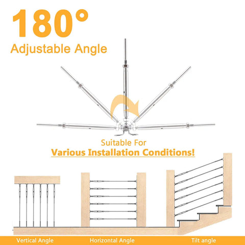 36 Pairs Stainless Steel Cable Railing Kit For 1 Eighth Inch Wire Rope With 180 Degree Adjustable Swage Toggle Turnbuckles