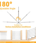 12 Pairs Marine Grade T316 Stainless Steel Cable Railing Kit For Three Sixteenths Inch Wire Rope With Swage Toggle Turnbuckles Tensioners And End Fittings, Adjustable Angle Base For Outdoor Deck Balcony Fence Rail System, 180-degree angle demonstration