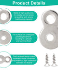 Thirty Pieces Figure Eight Furniture Connectors With Pre Loaded Screws Heavy Duty Iron Hardware For Wood Cabinet And Desk Build Rock Solid Hold No Sweat Easy Peasy Setup Smooth Operator DIY Fix Silver Color close-up of 8-shaped iron bracket with screws