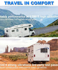Rock Solid On Demand Tankless Water Heater With 55000 BTU in RV against mountain and desert backgrounds for camping.