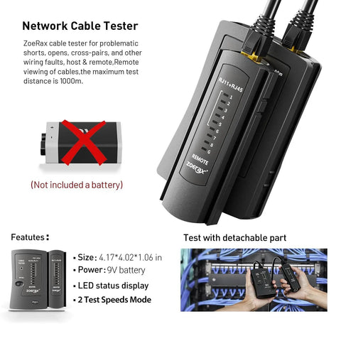 All In One Ethernet Crimp Tool Kit With Pass Through RJ45 Crimpers, Cable Tester, Wire Cutters And Pliers, Network Cable Stripper, Mini Cable Stripper, 50 Cat5e Cat6 Pass Through Connectors And Strain Relief Boots network cable tester with detachable part and LED display