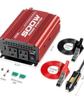 Heavy Duty Car Power Inverter Pumps Out Five Hundred Watts From Dc Twelve To Ac 110V With Dual Plugs And Quick Usb for your rig.