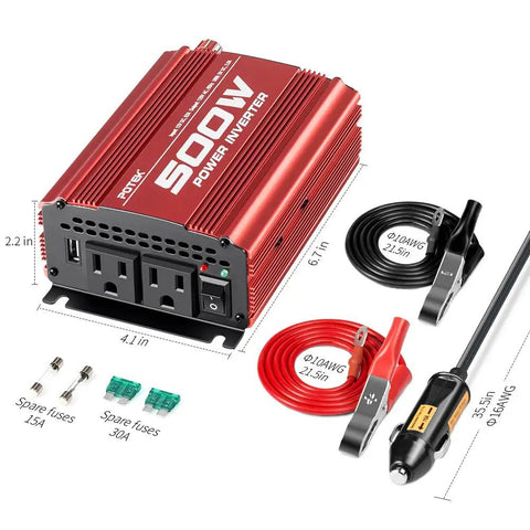 Heavy Duty Car Power Inverter Pumps Out Five Hundred Watts From Dc Twelve To Ac 110V With Dual Plugs And Quick Usb for your rig.