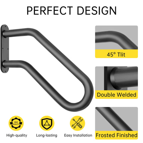 Built Different Heavy Duty U Shaped Safety Handrail For Outdoor Steps And Indoor Porch Metal Wall Mount Rail With Non Slip Grip Easy Install Deck Stair Support with ergonomic design and 45° tilt.