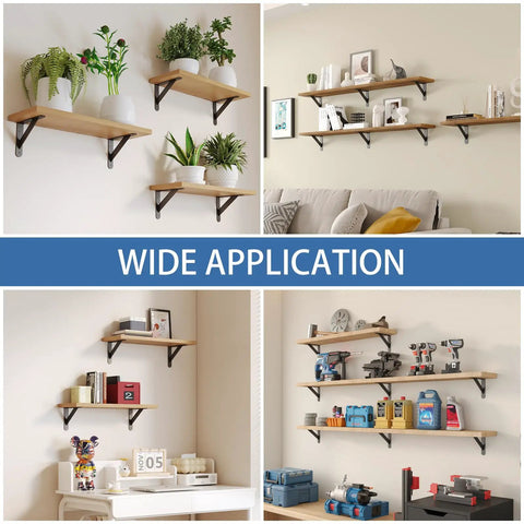 Built Tough As Nails 12X8 Inch Heavy Duty L Brackets For Shelves, Rock Solid Black Steel Angle Mounts With Triangular Support Design, Quick Install Hardware For Stress Free DIY Shelving Or Home Upgrades