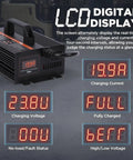 24V 20A Smart Forklift Battery Charger With LCD Display For Auto Pallet Jacks showing digital screen with charging status indicators.