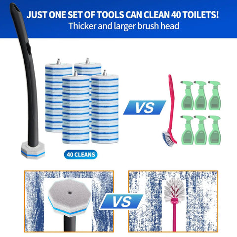 Disposable Toilet Brush With Holder And Extended Magic Wand Handle, 40 replacement sponge heads comparison with traditional brush