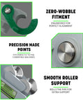 Greenlee And Current Emt Bender Shoe Plus Roller Set For 1.5 Inch And 2 Inch Conduit with a green hook and smooth roller support for precision fit.