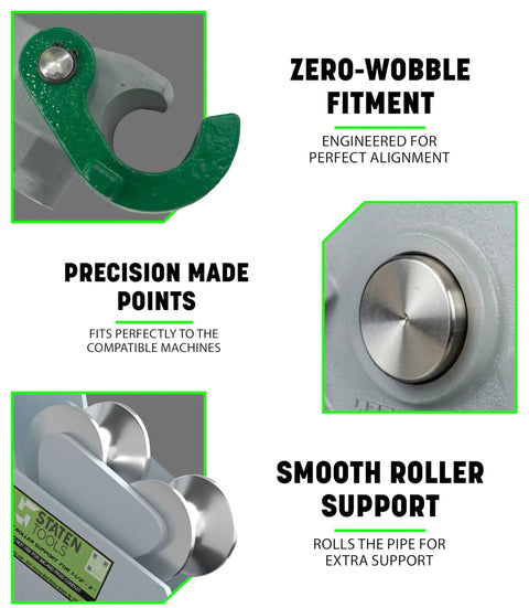 Greenlee And Current Emt Bender Shoe Plus Roller Set For 1.5 Inch And 2 Inch Conduit with a green hook and smooth roller support for precision fit.