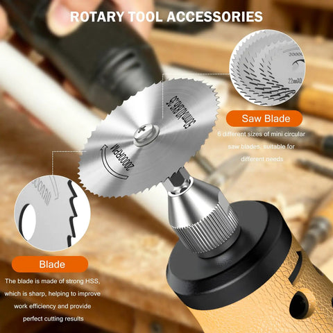 1/8 And 1/4 Inch Hex Round Shank Rotary Drill Saw Set With 6 HSS Cutting Blades For Wood Plastic Aluminum Brass Copper, Perfect For DIY Projects And Home Tool Kit, Fits Most Rotary Tools. HSS circular saw blade on rotary tool