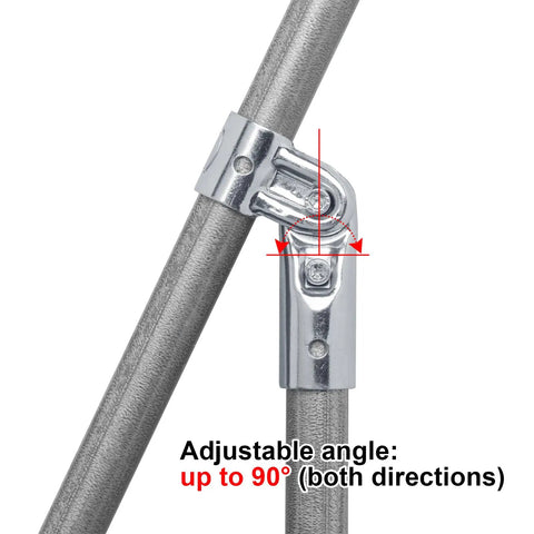 Ten Pack Beefed Up Adjustable Angle Pipe Clamp Connectors For 3/4 Inch EMT Conduit showing 90 degree pivot capability on galvanized steel.