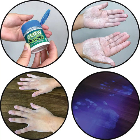 Germ Tracker Classroom Kit Follow The Spread Interactive Science Lesson with glow powder and blacklight handprints demo