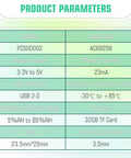 Product parameters for Serial Data Logger For Arduino And Raspberry Pi, including voltage, current, and temperature range.