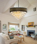 3 Tier Black And Gold Crystal Chandelier Pendant Light Fixture For Living Room Dining Room Kitchen Foyer Bedroom And Entryway