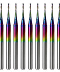 10 Piece CNC Router Bit Set With One Eighth Inch Shank Upcut End Mills TAC Coated Solid Carbide Two Flute Spiral Cutters