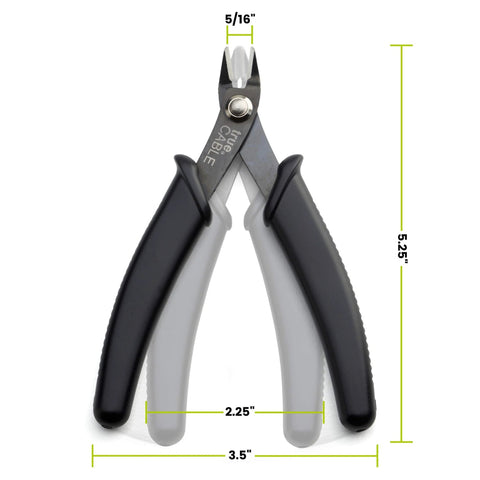Front view of trueCABLE precision flush cutter with black/gray non-slip handles; carbon steel jaws, cuts up to 16 AWG.