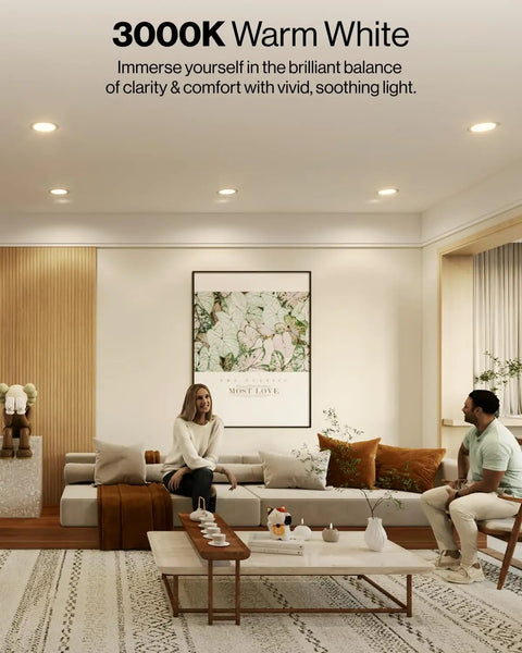 6 Inch Led Retrofit Recessed Lighting Cool White Smooth Trim Downlight Bulb 13 Watt Equals 75 Watt Replacement in warm white living room.