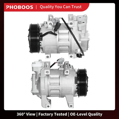 Keep Your Daily Driver Chillin And Stress Free With This Heavy Duty AC Compressor With Clutch Built For Nissan Altima And Rogue SL SV Models L4 2Point5 Gas Engines Straight Bolt Up Direct Fits Great, showing close-up 360-degree view of compressor.