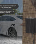 Heavy Duty EV Charger Cover Keeps Your Electric Vehicle Connector Locked Down Safe From Rain Snow And Mud While Delivering Hella Weather Proof Oxford Fabric Shield For Tesla And Universal Plug Ins in rain with charger.