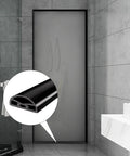 Slick Nifty 39 Inch Black Shower Threshold Water Dam Stopper showing flexible hollow cutout for seamless bathroom separation