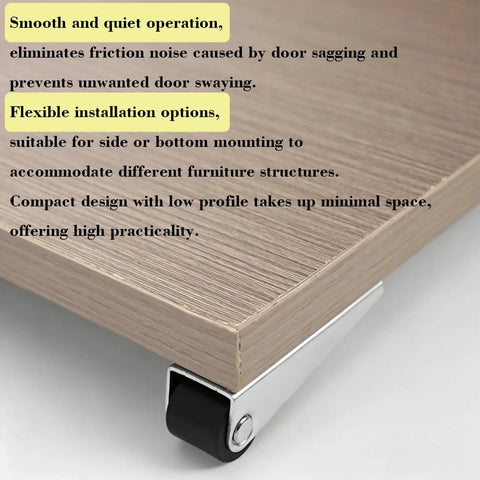 4 Pack Vertical Track Pulley With Screw Mount Sliding Door Repair Casters Built Tough Nylon And Steel Replacement Rollers For Cabinet Bed Shelf Drawer No Fuss Glide System close-up of low-profile design mounted on furniture.