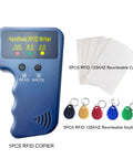 Handheld 125kHz RFID Card Copier Duplicator For T5577 Or EM4305 Chips with five T5577 cards and colorful keychains