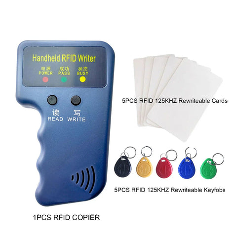 Handheld 125kHz RFID Card Copier Duplicator For T5577 Or EM4305 Chips with five T5577 cards and colorful keychains