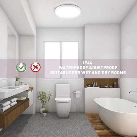 Two Pack Flush Mount LED Ceiling Lights 12 Inch 28W Energy Saving With 3 Color Temperatures in modern bathroom