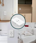 4 Pack USB Charger In Wall Outlet With Dual USB Ports 4.8A Total Output, installed in various home settings, white